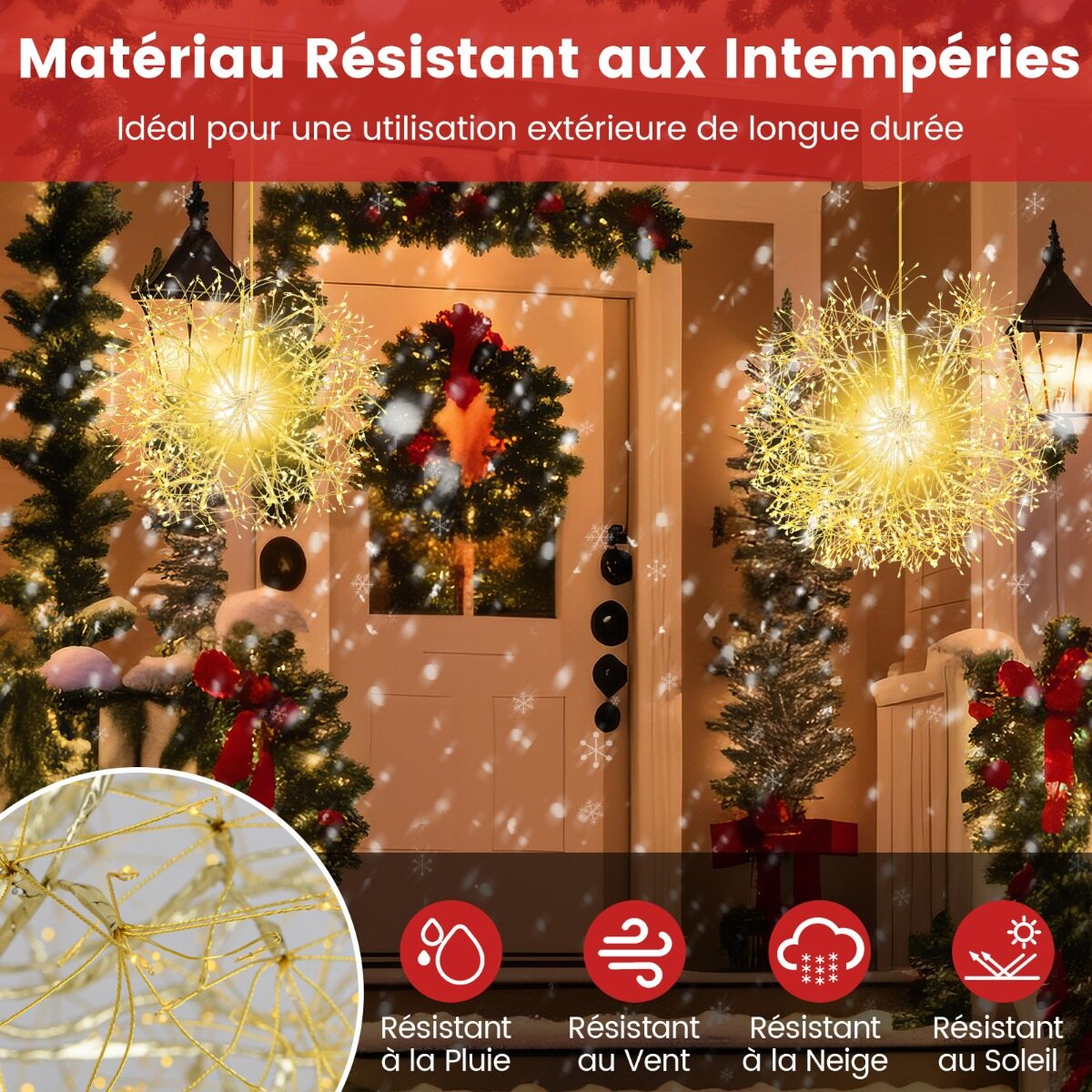 2 tk 54 cm ja 44 cm rippuvaid võilillelampe, jõuluvalgustusega kaunistused 1488 sooja valge LED-iga