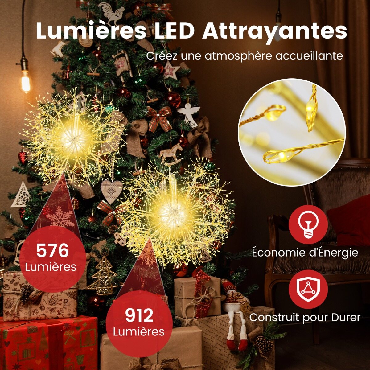 2 tk 54 cm ja 44 cm rippuvaid võilillelampe, jõuluvalgustusega kaunistused 1488 sooja valge LED-iga