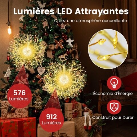 2 tk 54 cm ja 44 cm rippuvaid võilillelampe, jõuluvalgustusega kaunistused 1488 sooja valge LED-iga