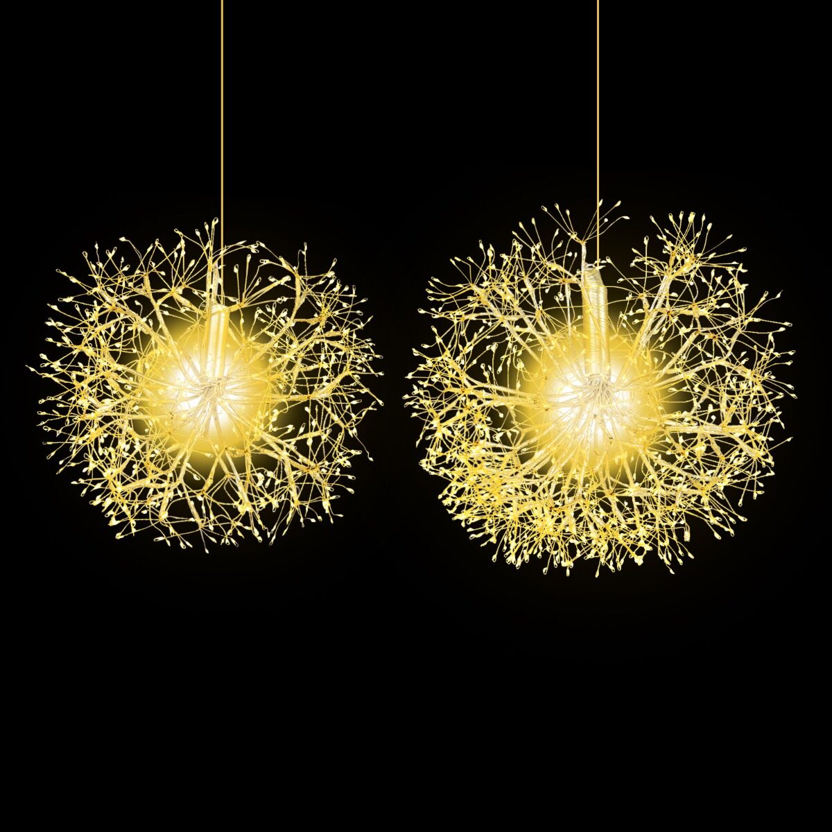 2 tk 54 cm ja 44 cm rippuvaid võilillelampe, jõuluvalgustusega kaunistused 1488 sooja valge LED-iga