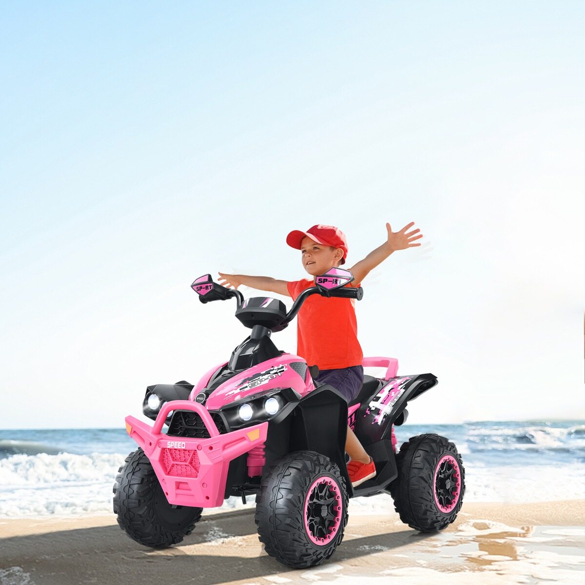 12 V elektriline laste ATV helisignaali ja LED-esitulega, roosa