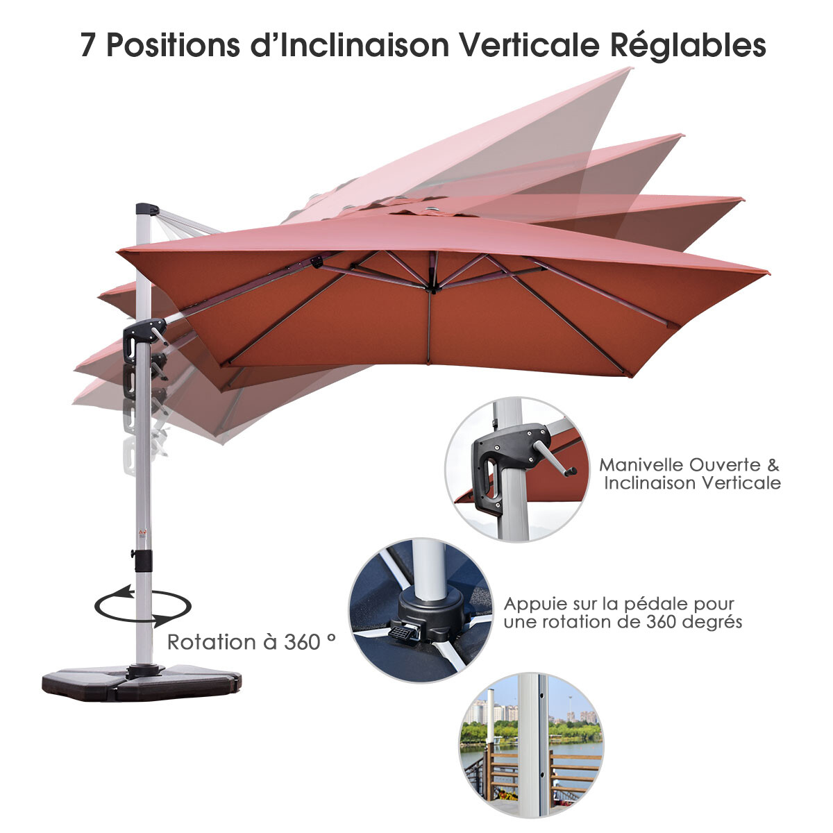 300 cm terrassi konsoolvari 360° pöörlemise ja reguleeritava kaldega - oranž