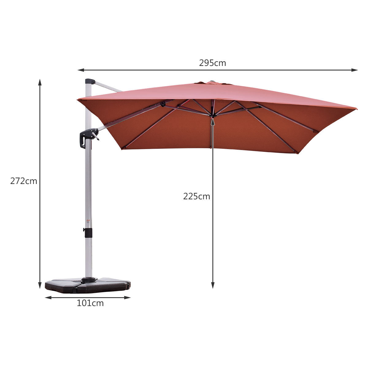 300 cm terrassi konsoolvari 360° pöörlemise ja reguleeritava kaldega - oranž