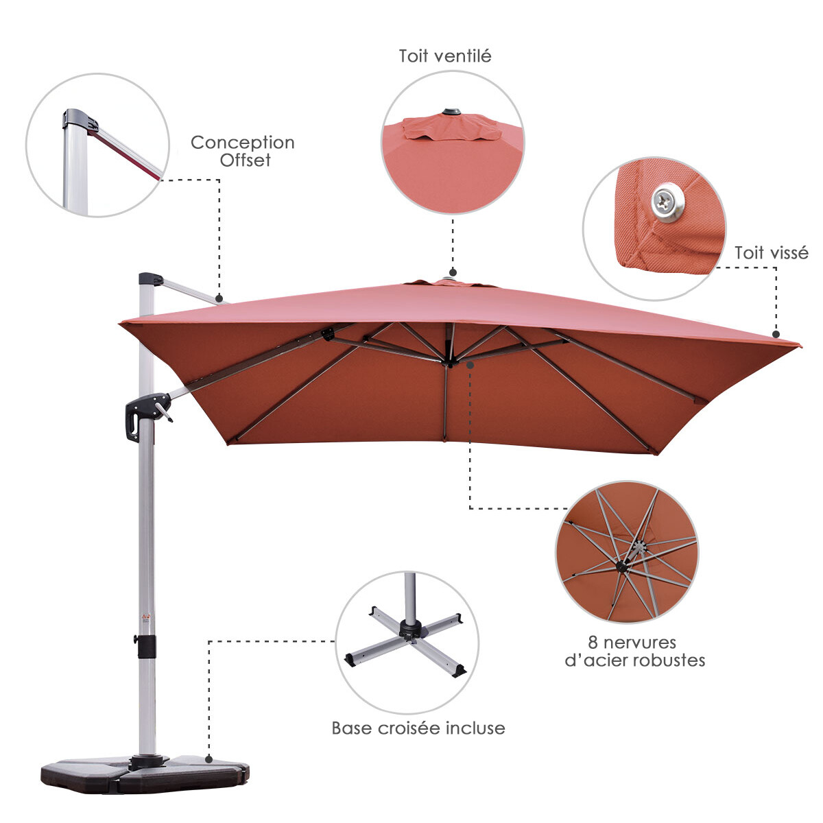 300 cm terrassi konsoolvari 360° pöörlemise ja reguleeritava kaldega - oranž