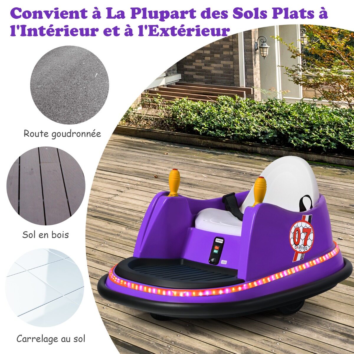 6 V laste elektriauto tulede ja muusikaga 57 x 75 x 42 cm lilla