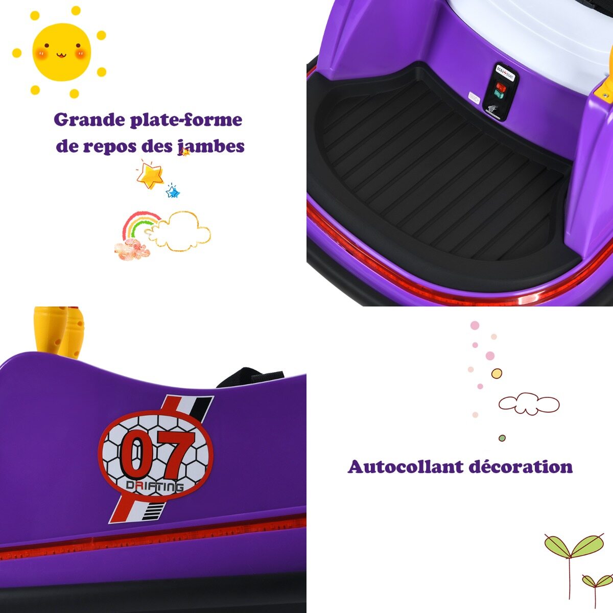 6 V laste elektriauto tulede ja muusikaga 57 x 75 x 42 cm lilla