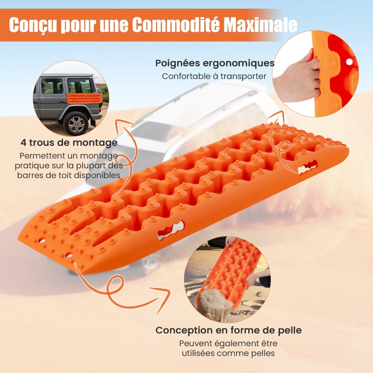 2 tk haarduvust parandavaid liivalehti maastikurehvide rehvidele liiva/muda/lumi jaoks 107 x 31 x 7 cm oranž