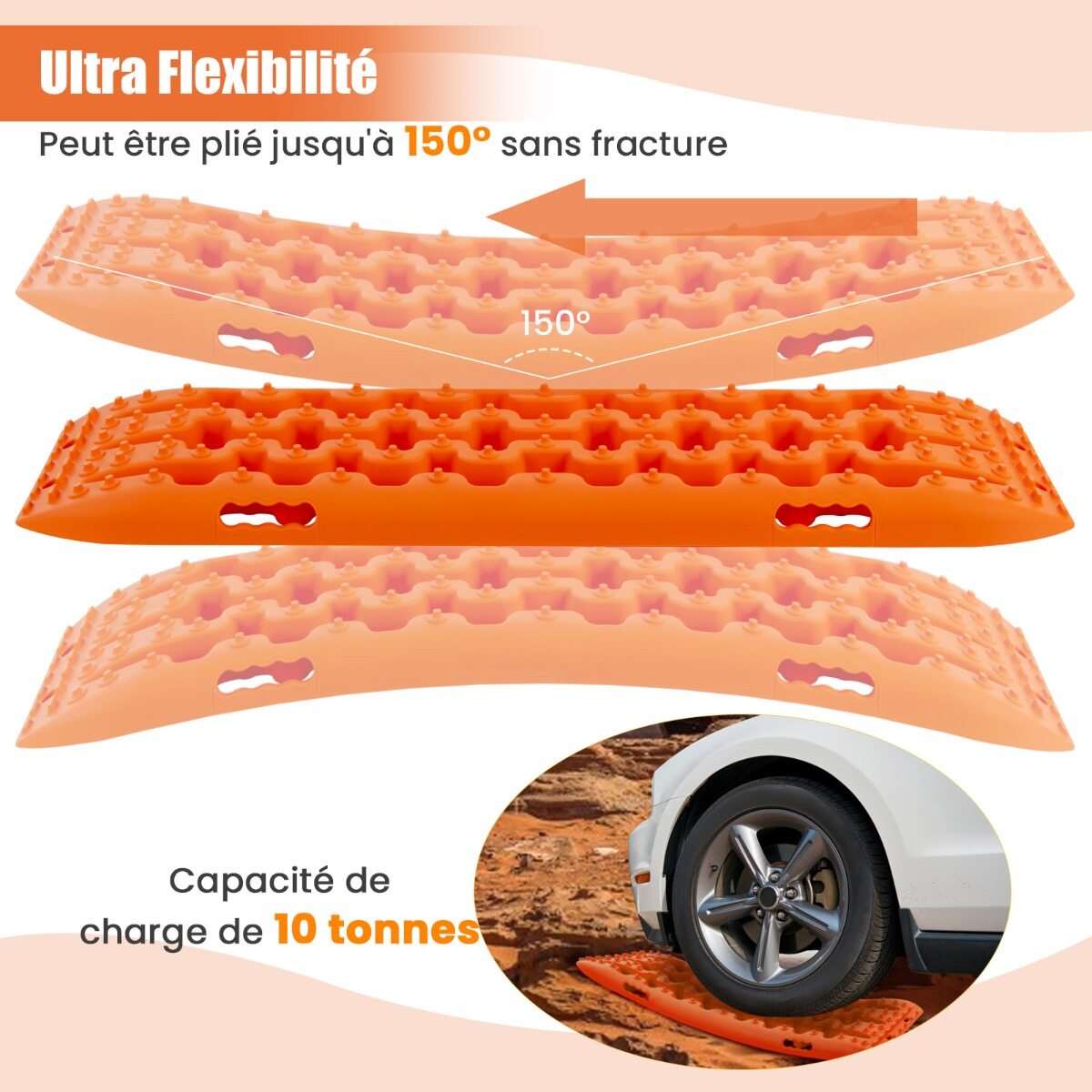 2 tk haarduvust parandavaid liivalehti maastikurehvide rehvidele liiva/muda/lumi jaoks 107 x 31 x 7 cm oranž