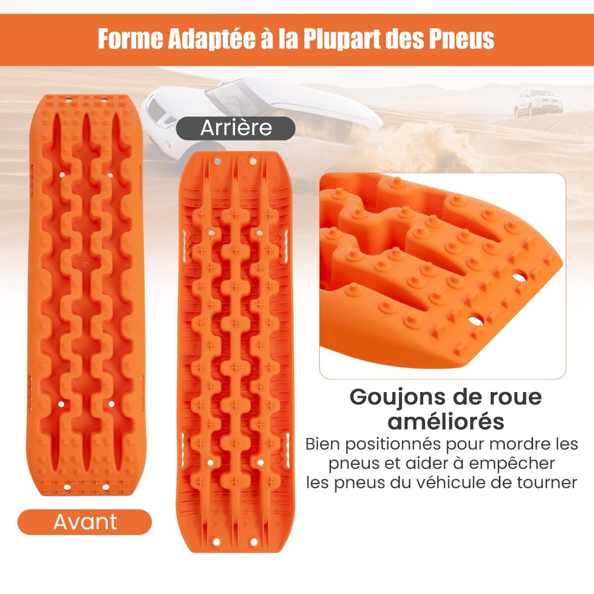 2 tk haarduvust parandavaid liivalehti maastikurehvide rehvidele liiva/muda/lumi jaoks 107 x 31 x 7 cm oranž