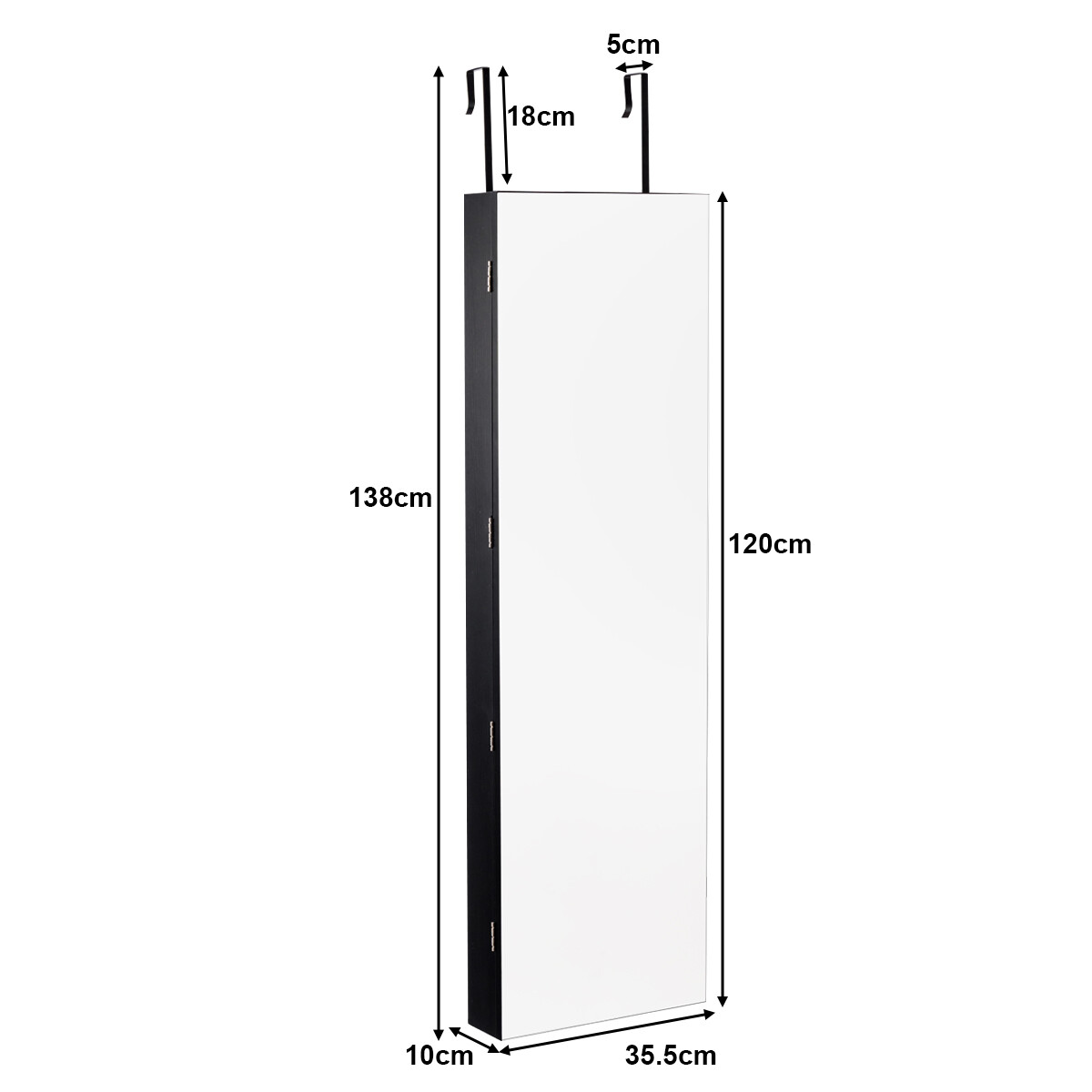 Ehtekapp peegli ja LED-valgustiga, mitmeotstarbeline hoiuruum, uksekonksudega, 120 x 36 x 10 cm, must