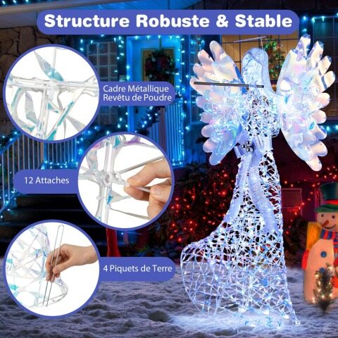 Jõulukaunistus inglivalgusti 1,58 m 3 D ingel sädeleva halo ja flöödiga 250 LE Ds kaabliklambrid ja toed jõulukaunistus valge