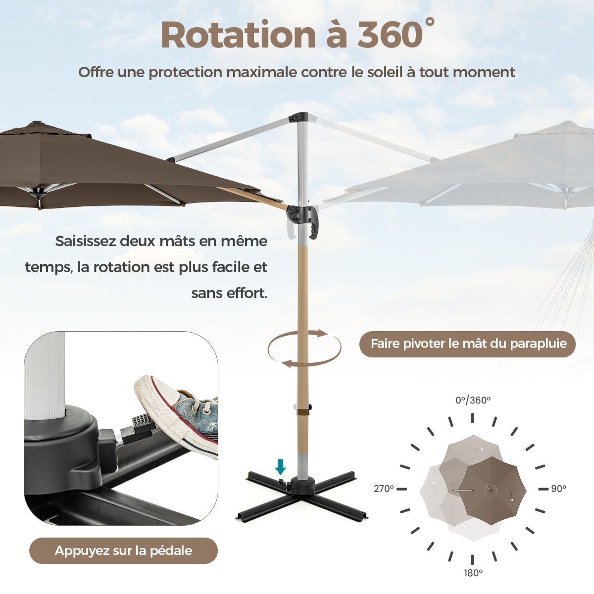 325 cm õue terrassivari 360° pöörlemisega - pruun