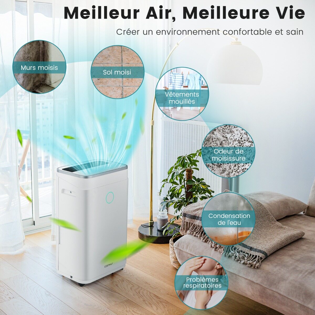 Õhukuivati ​​Õhukuivati ​​6,5-liitrise veepaagiga kuni 30 ㎡ 25 l / päevas