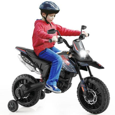 Aprilia elektriline lastemootorratas treeningrataste, muusika ja esitulega 12 V lastemootorratas sinine