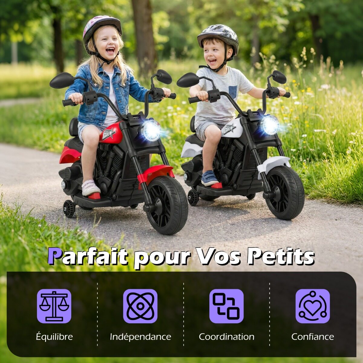 6 V elektrimootorratas/auto laetava aku, võimsa mootori, eemaldatavate rataste ja nupuvajutusega käivitusega lastele vanuses 3+ - valge