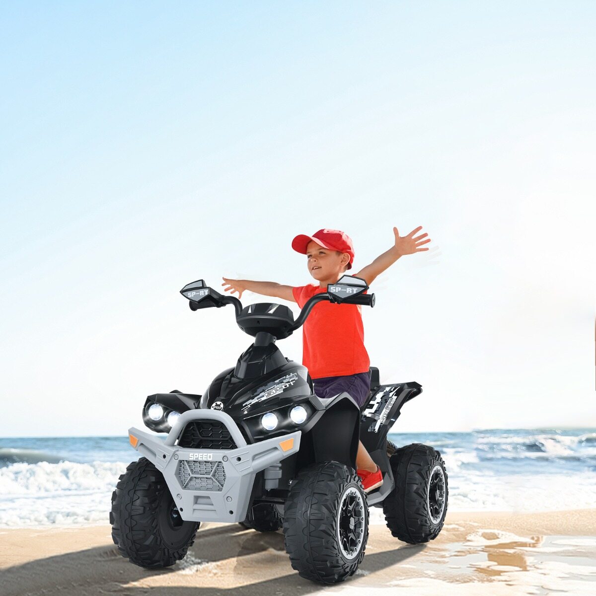 12 V elektriline laste ATV helisignaali ja LED-esituledega, must elektriline ATV