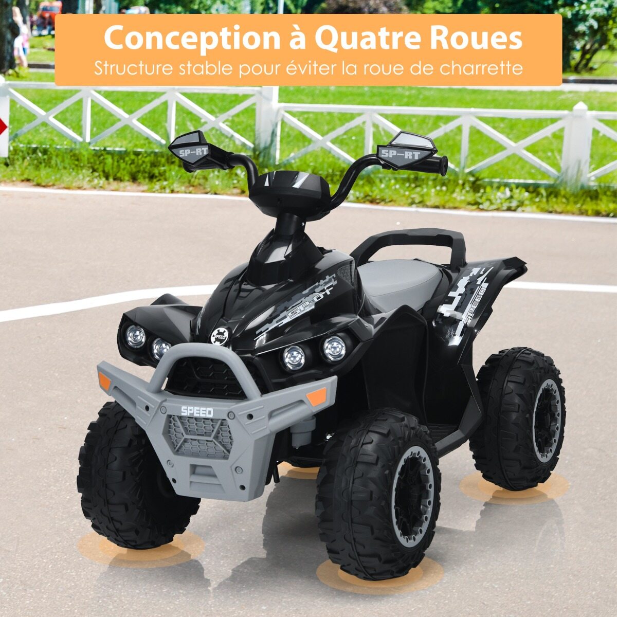 12 V elektriline laste ATV helisignaali ja LED-esituledega, must elektriline ATV