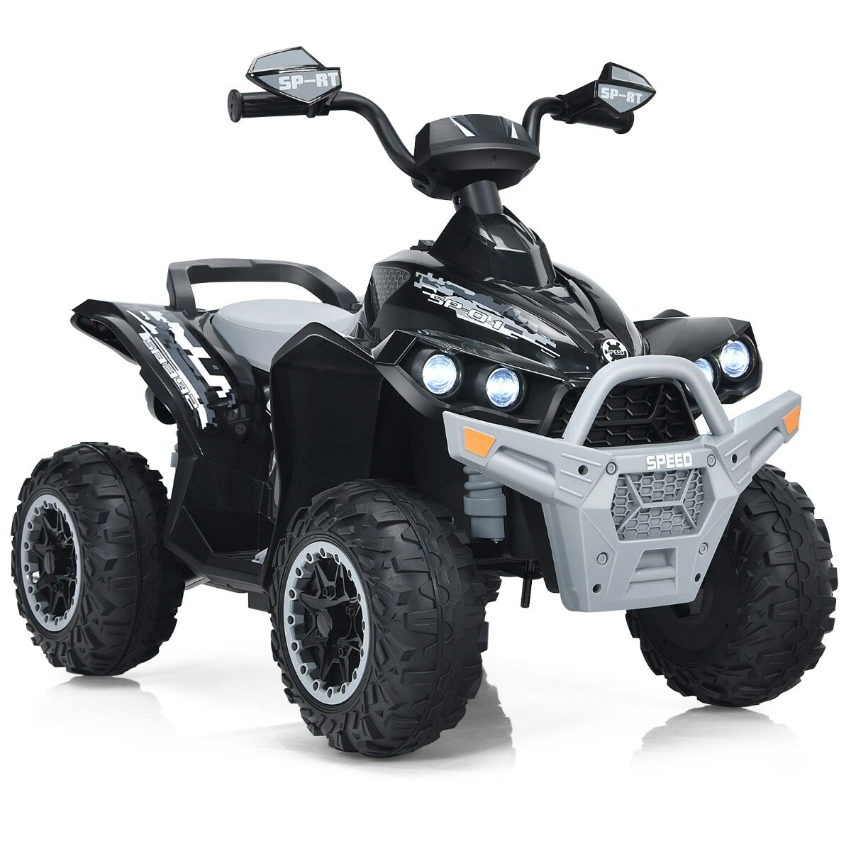 12 V elektriline laste ATV helisignaali ja LED-esituledega, must elektriline ATV