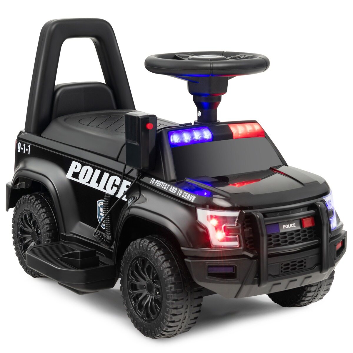 Politseiauto lastele 6 V patareidega, lastesõiduk megafoniga, 62 x 44 x 43 cm, must