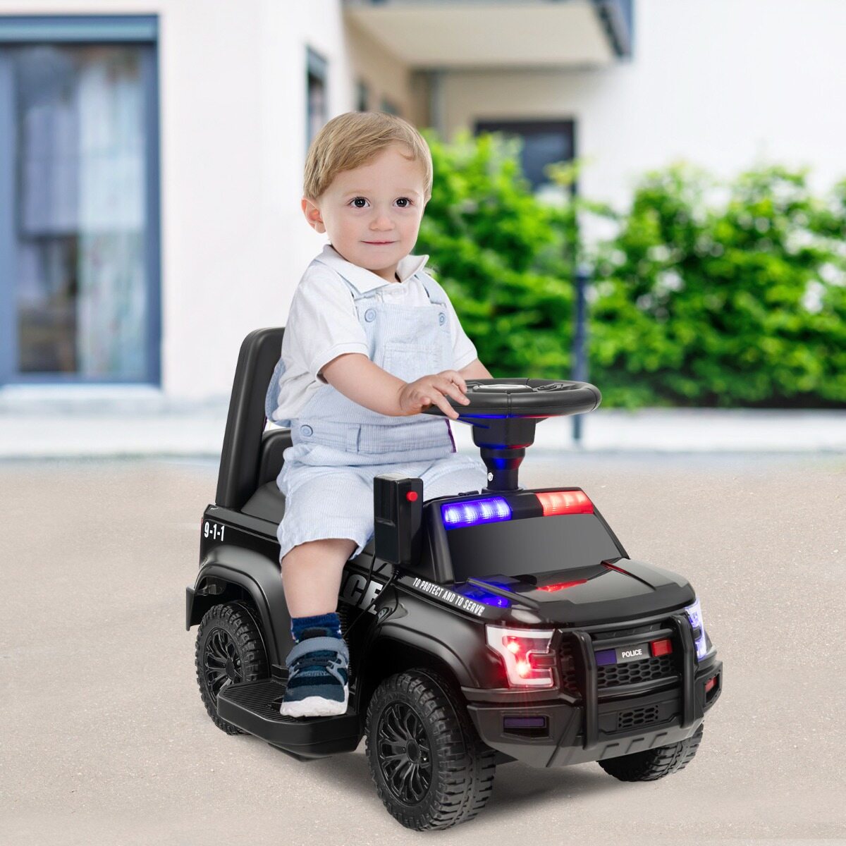 Politseiauto lastele 6 V patareidega, lastesõiduk megafoniga, 62 x 44 x 43 cm, must