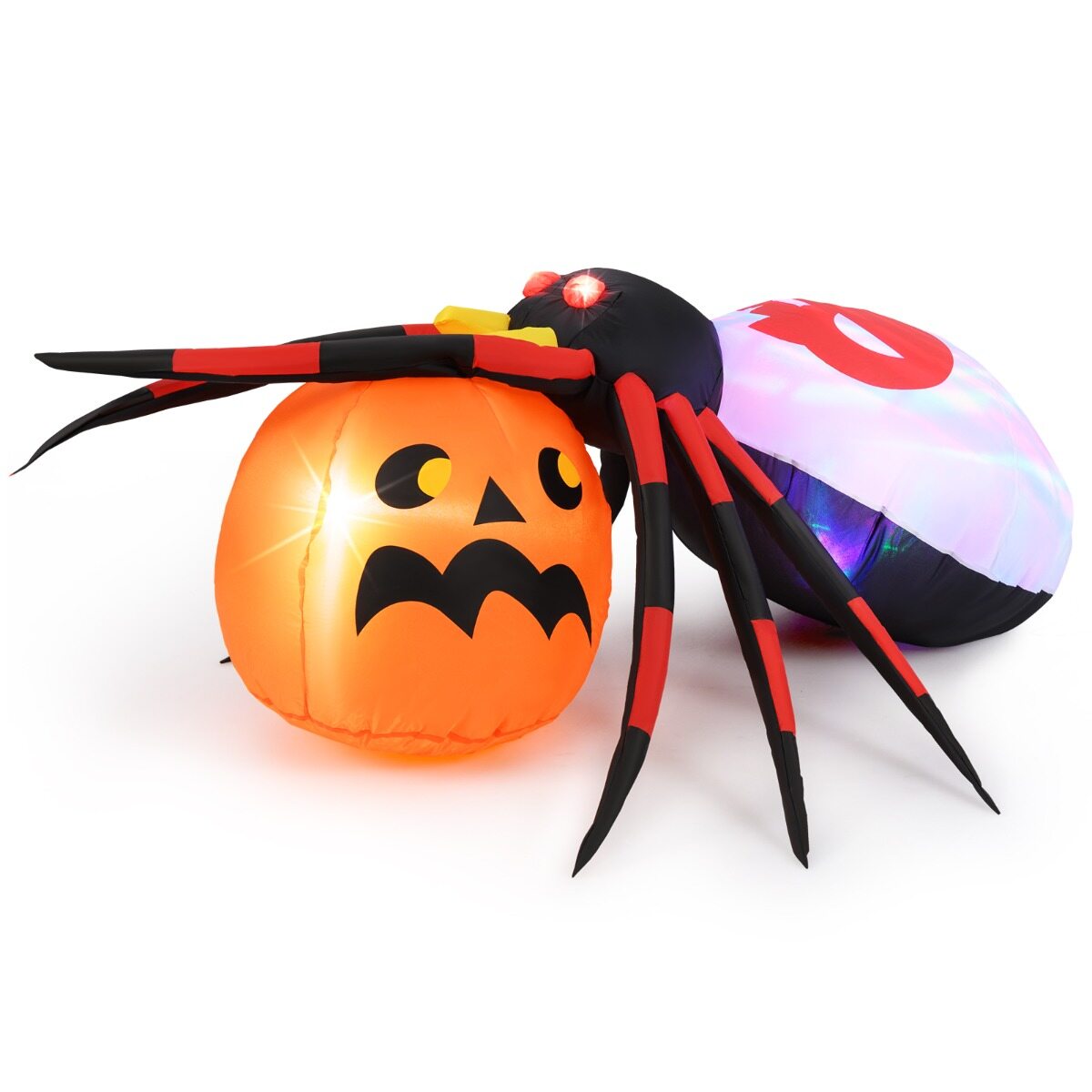 Täispuhutav ämblik kõrvitsaga Halloweeni kaunistus LED-valgustusega, pöörleva tule ja vaiadega, mitmevärviline
