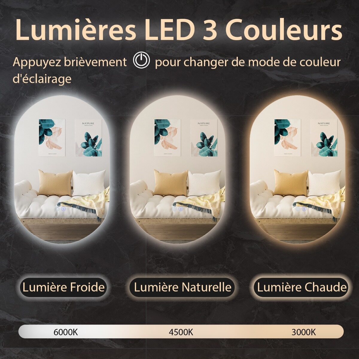 80 x 50 cm LED-seinapeegel ovaalne hämardatav vannitoapeegel
