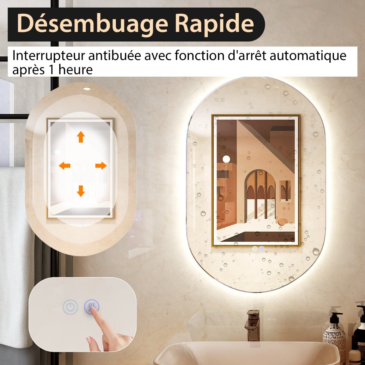 80 x 50 cm LED-seinapeegel ovaalne hämardatav vannitoapeegel