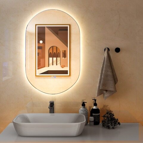 80 x 50 cm LED-seinapeegel ovaalne hämardatav vannitoapeegel