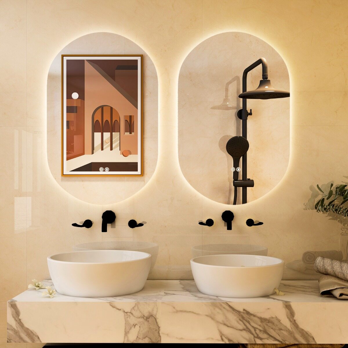 80 x 50 cm LED-seinapeegel ovaalne hämardatav vannitoapeegel