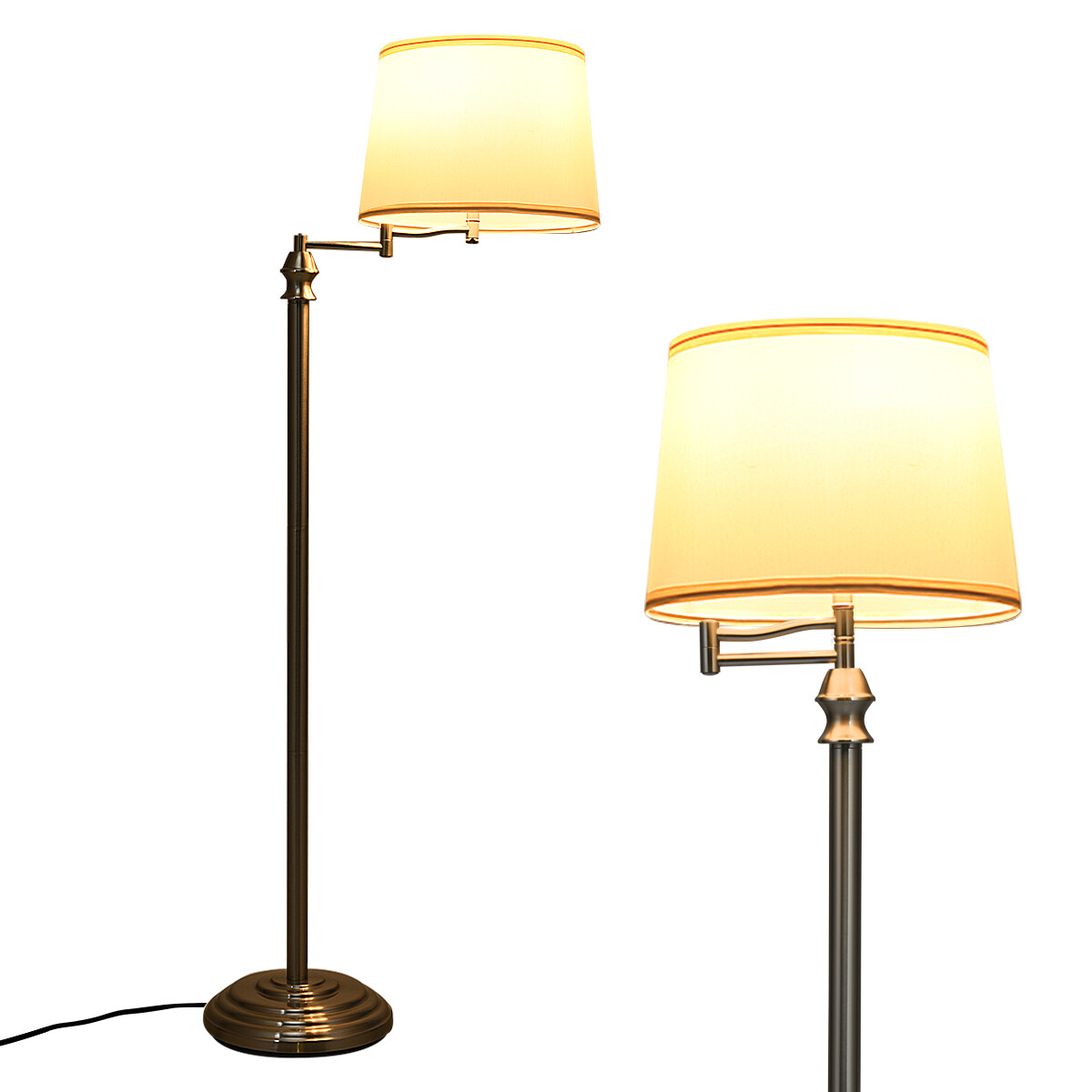 Põrandalamp kangast varjuga, nikeldatud rauast, Ø 35,5 x K 152 cm, E27 MAX 40 W pirnidele