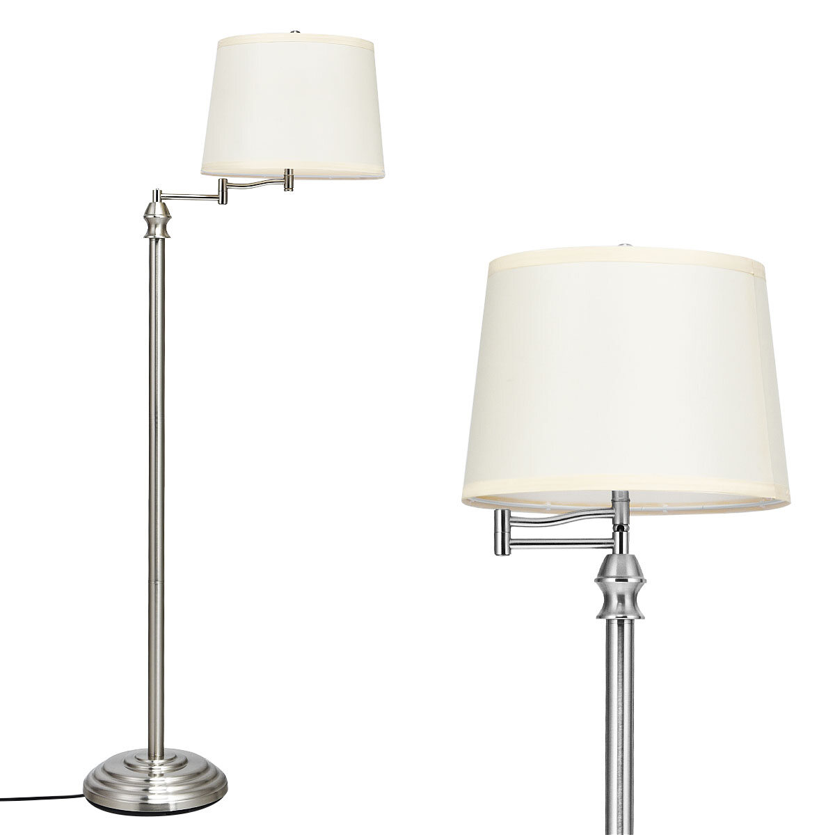 Põrandalamp kangast varjuga, nikeldatud rauast, Ø 35,5 x K 152 cm, E27 MAX 40 W pirnidele