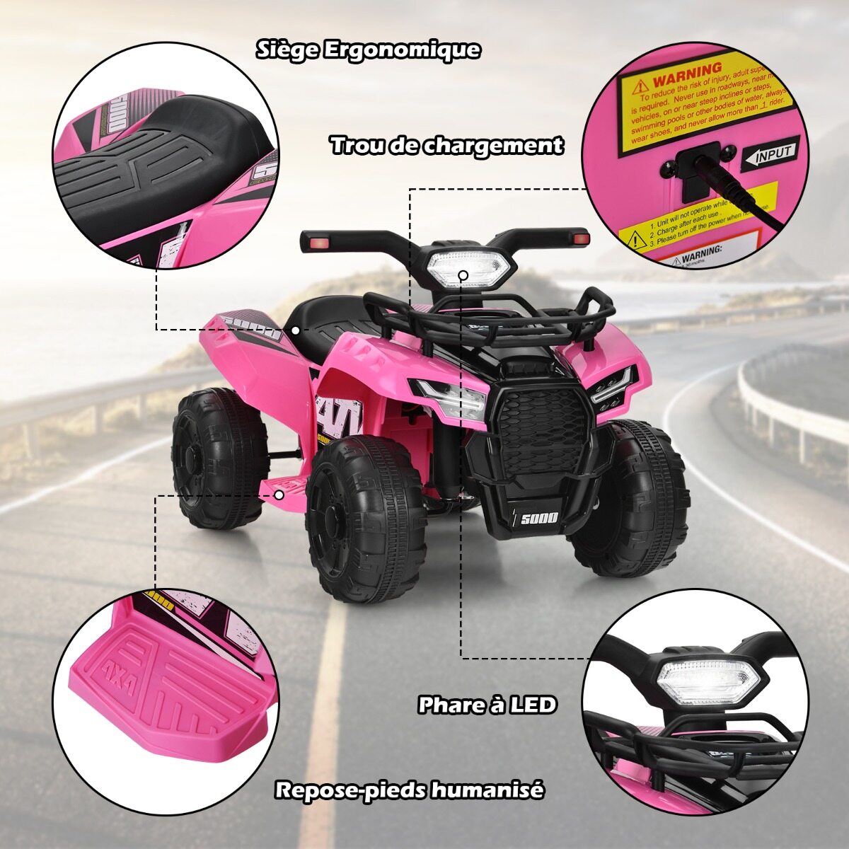 Elektriline laste ATV panipaigaga Mini elektriline ATV muusikaga lastele 44 x 66 x 42 cm roosa + must