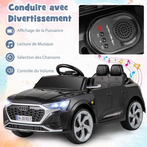 12 V elektriauto lastele, litsentseeritud Audi SQ8, puldiga signaali, LED-tulede, muusika ja 3 kiirusega, vanuses 3+, must