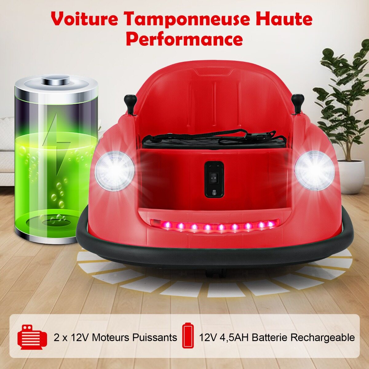 12 V elektriline põrkeraud lastele, patareidega, puldiga, LED-tuledega, muusikaga, 2-5-aastastele, punane
