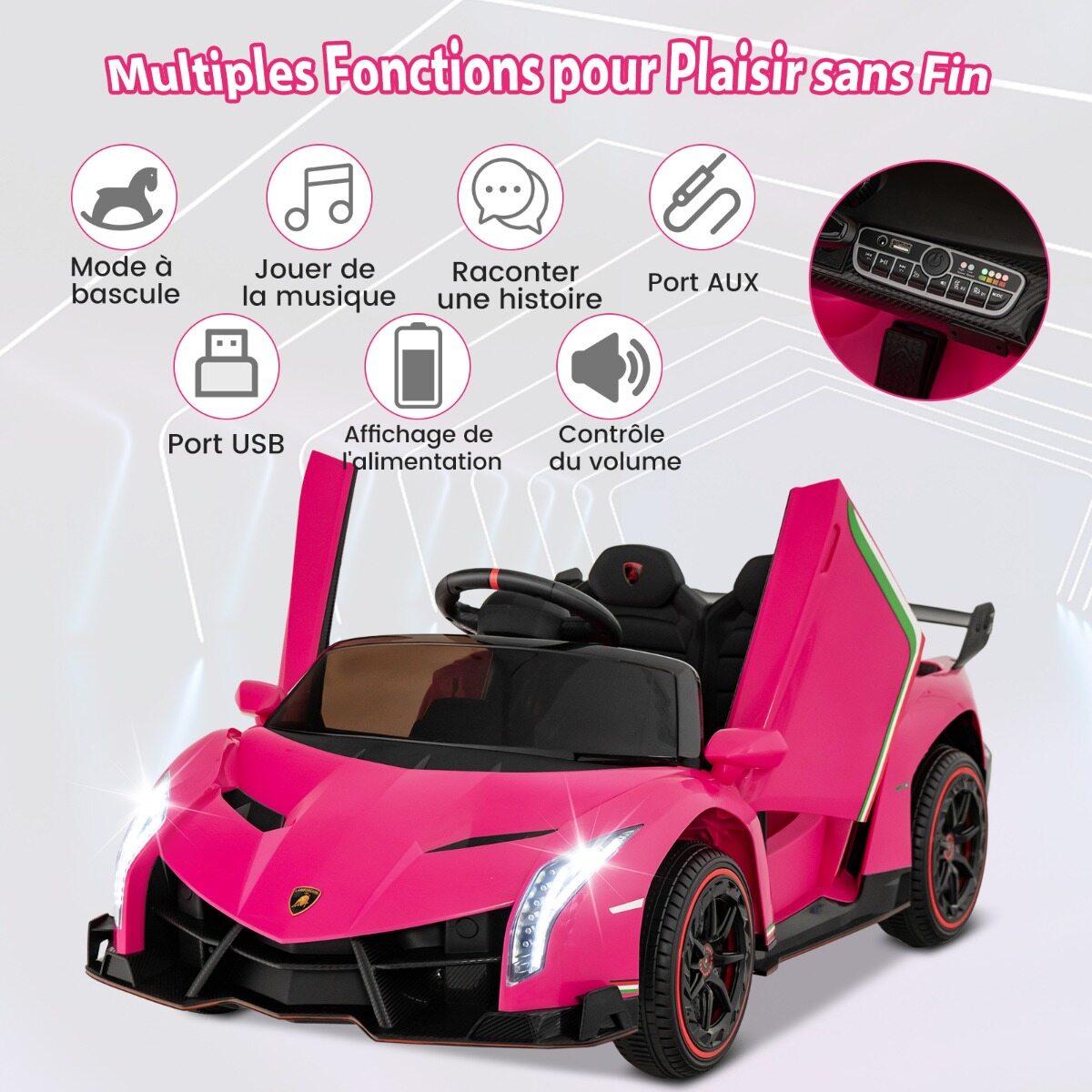 Laste Lamborghini elektriauto puldiga, LED-esituled, signaal ja muusika, lasteauto roosa