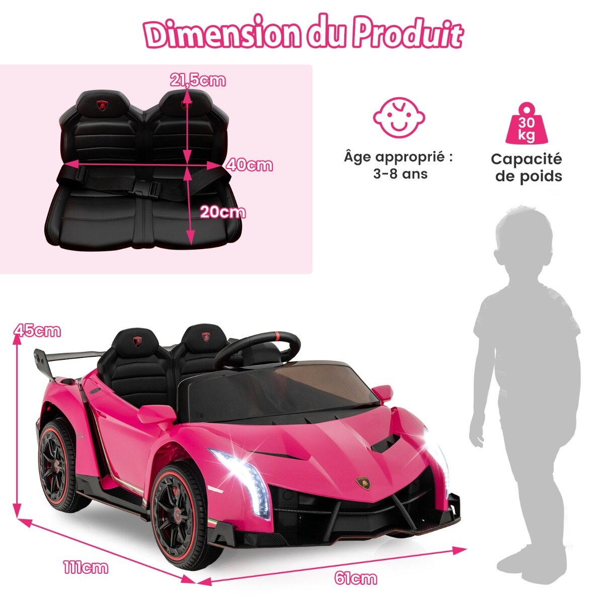 Laste Lamborghini elektriauto puldiga, LED-esituled, signaal ja muusika, lasteauto roosa