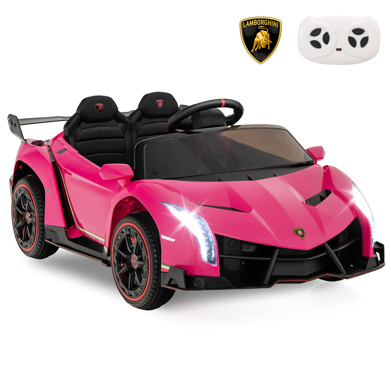 Laste Lamborghini elektriauto puldiga, LED-esituled, signaal ja muusika, lasteauto roosa