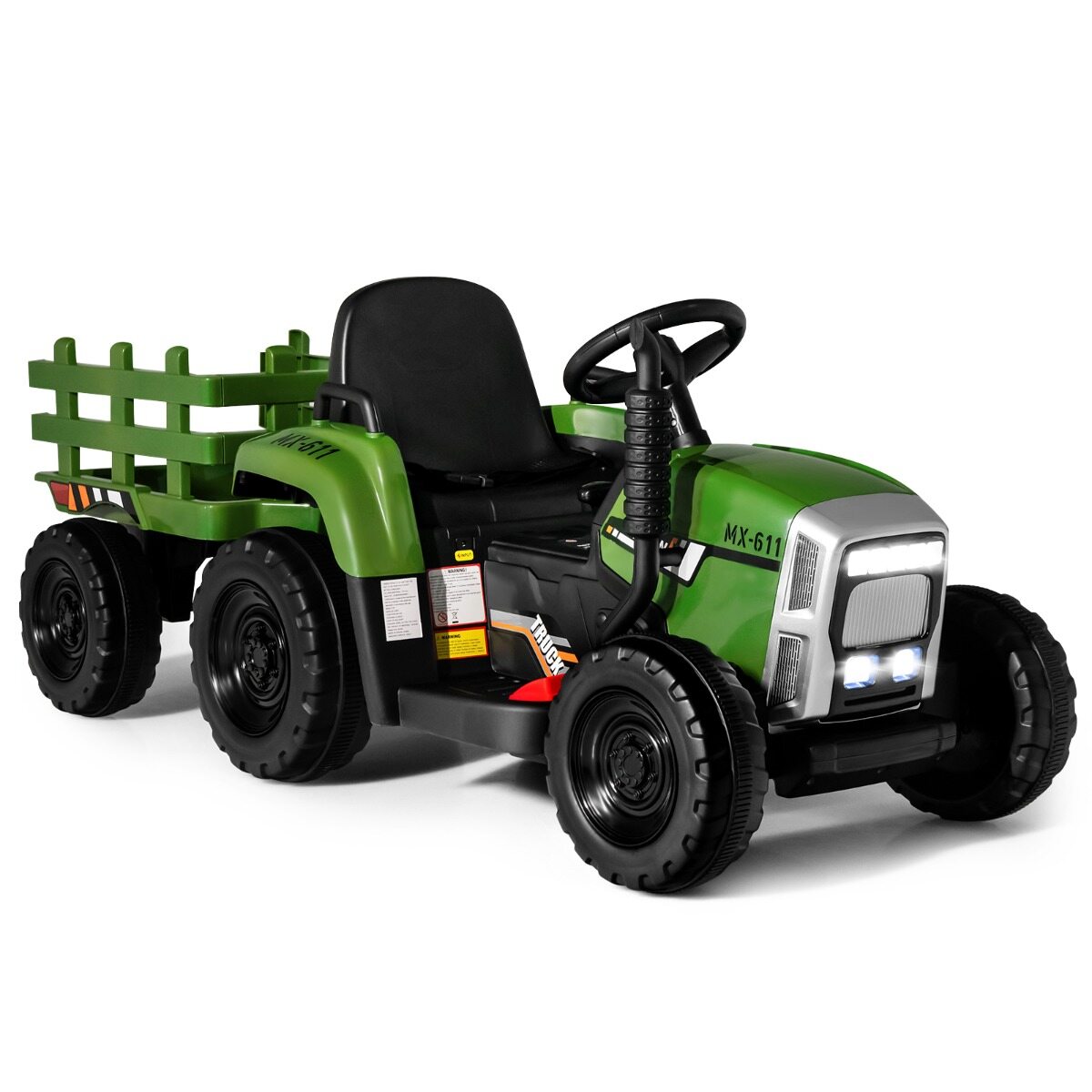 12 V laste traktor eemaldatava haagise ja puldiga elektriline mänguauto roheline