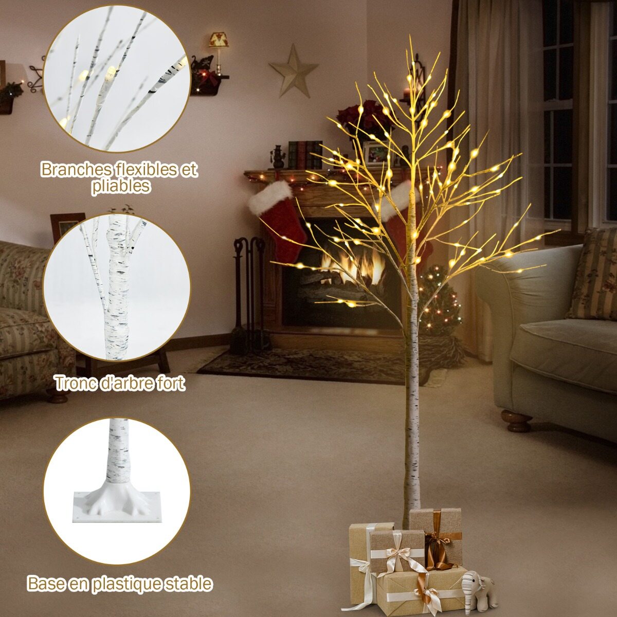 150 cm LED-valguspuu kasepuust soojade valgete LED-tuledega