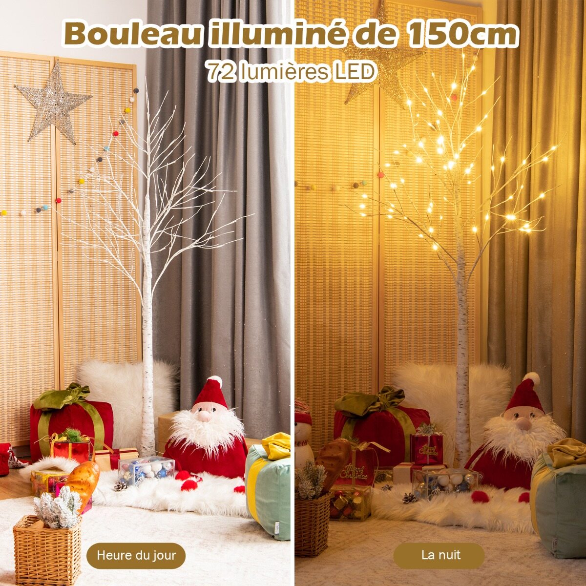 150 cm LED-valguspuu kasepuust soojade valgete LED-tuledega
