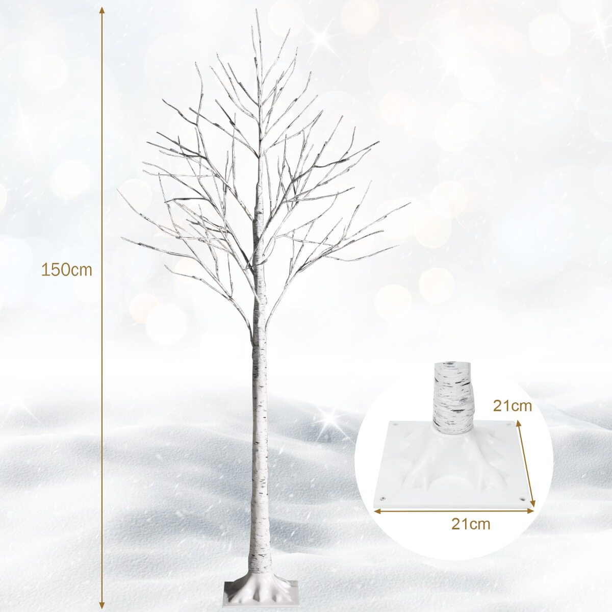 150 cm LED-valguspuu kasepuust soojade valgete LED-tuledega