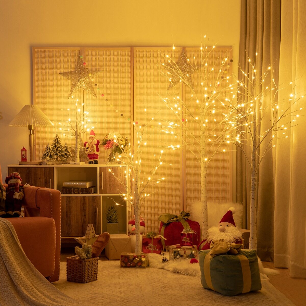 150 cm LED-valguspuu kasepuust soojade valgete LED-tuledega