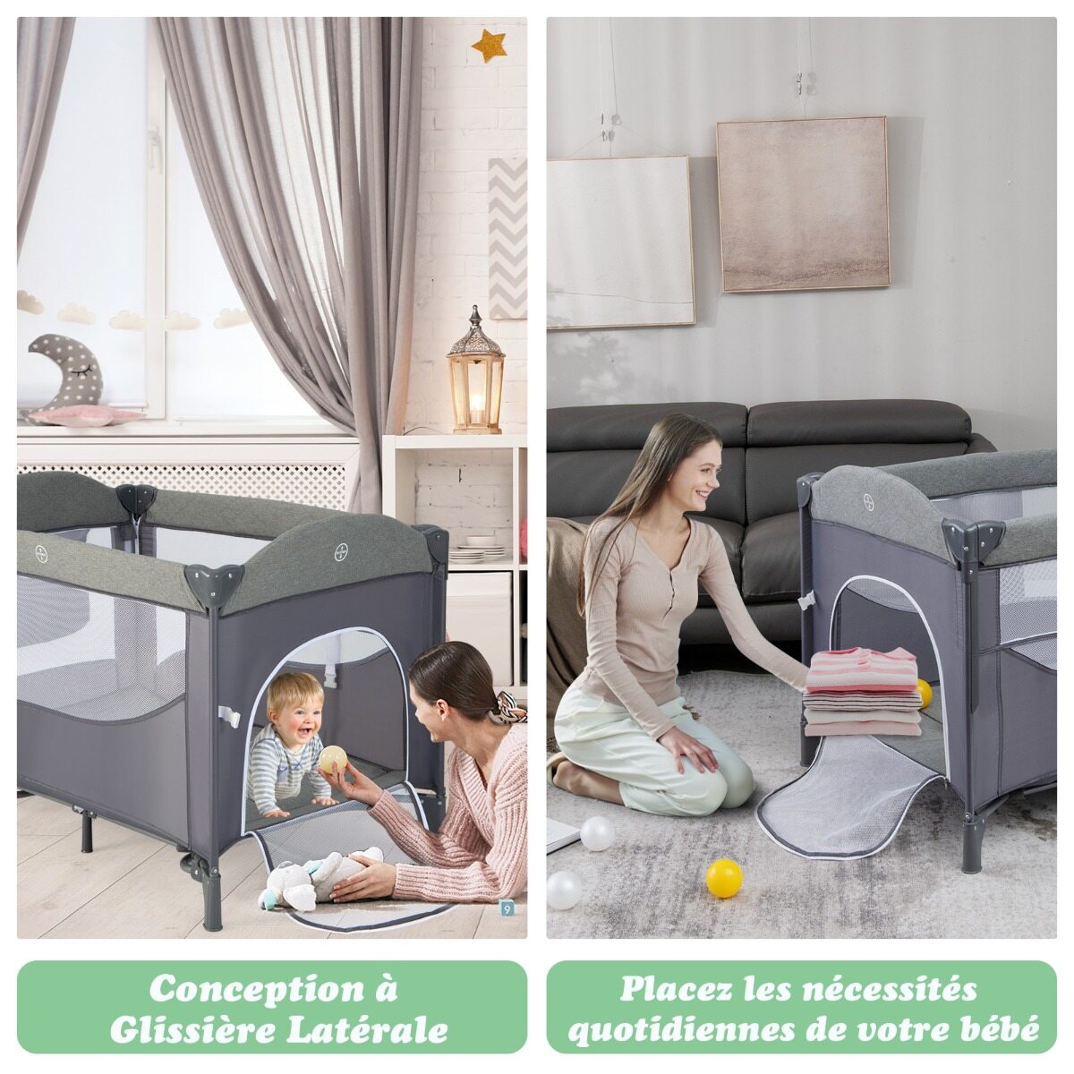 5-ühes beebi reisivoodi madratsi ja mähkimislauaga, muudetav beebivoodi 4 reguleeritava kõrgusega 5-10°, rappumiskoormus 15 kg, beebile vanuses 0-9 kuud, roheline