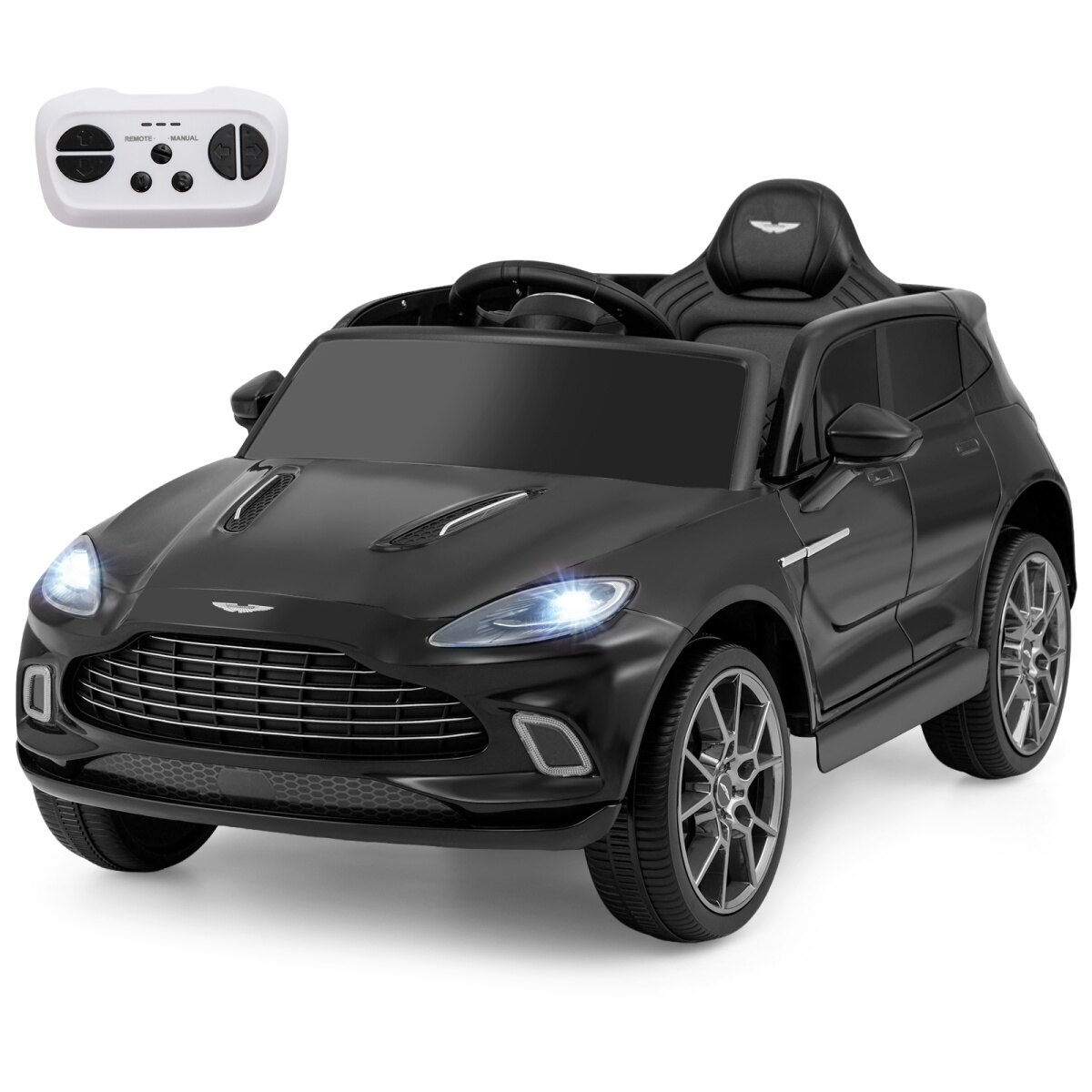 Elektriline laste sõiduauto, 2 V, puldiga, ametlikult litsentseeritud Aston Martin, signaali, muusika ja LED-tuledega, vanuses 3-8, must
