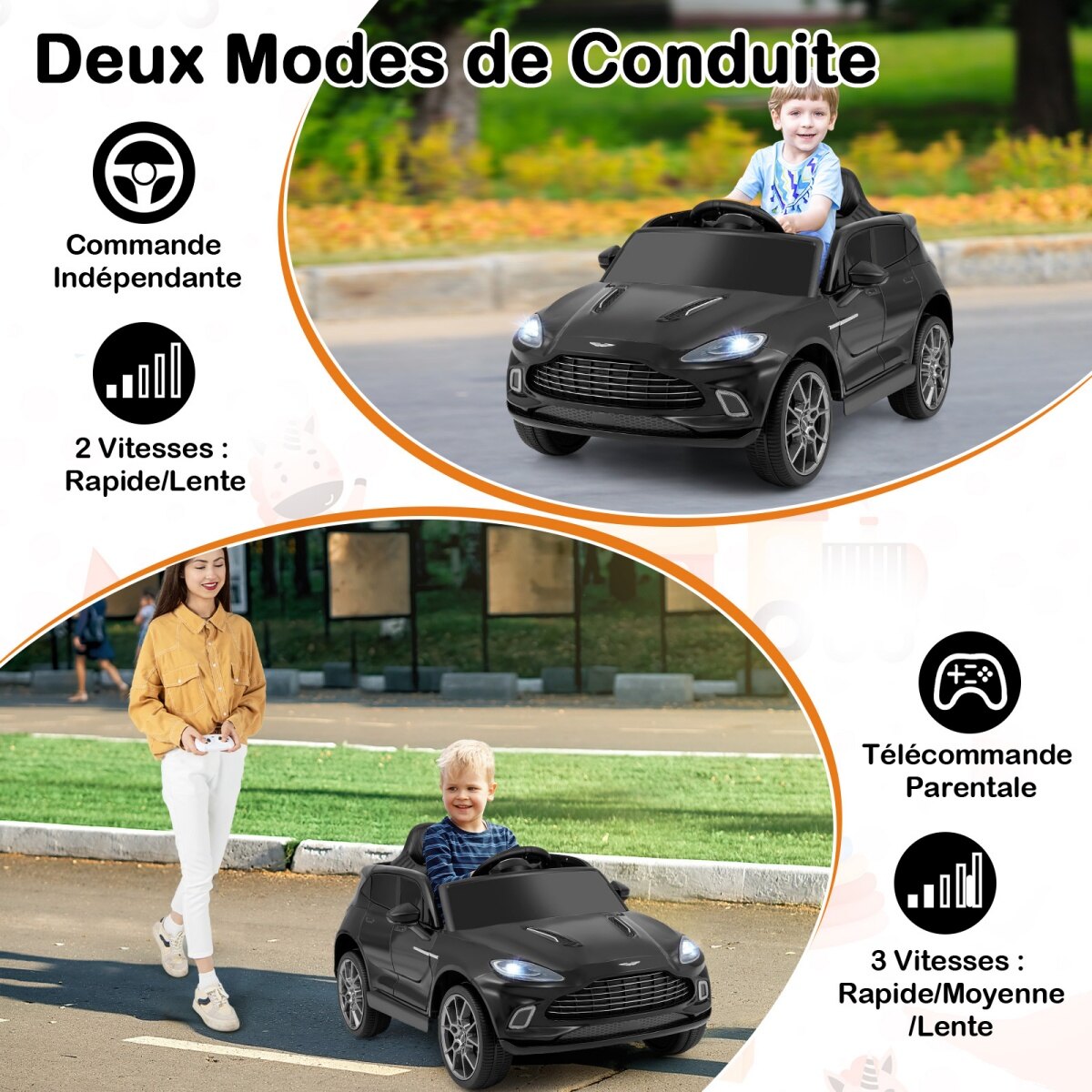 Elektriline laste sõiduauto, 2 V, puldiga, ametlikult litsentseeritud Aston Martin, signaali, muusika ja LED-tuledega, vanuses 3-8, must