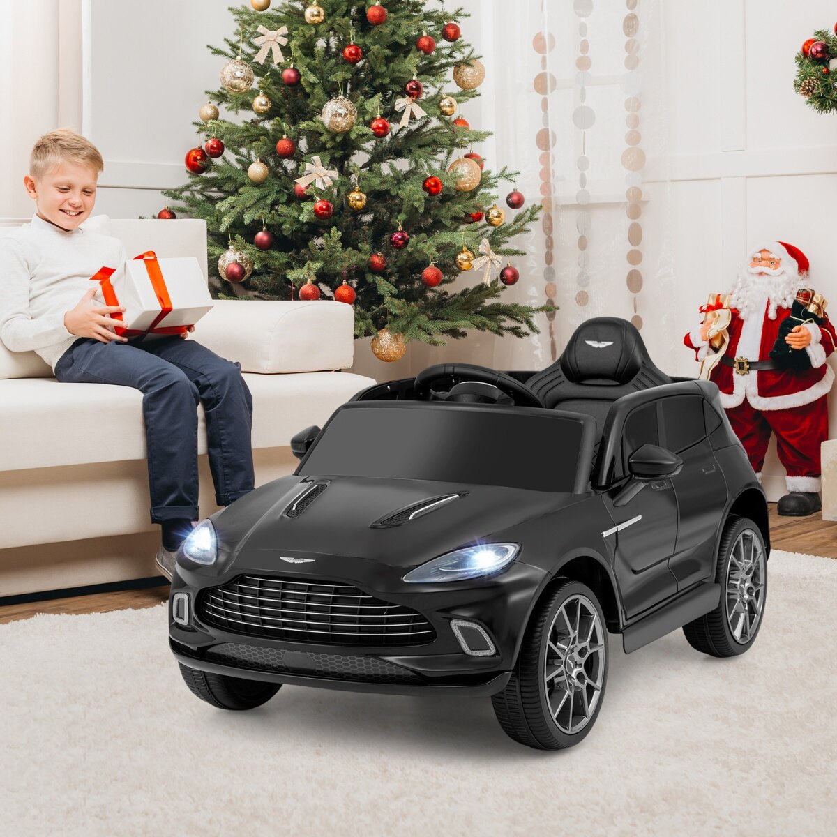 Elektriline laste sõiduauto, 2 V, puldiga, ametlikult litsentseeritud Aston Martin, signaali, muusika ja LED-tuledega, vanuses 3-8, must