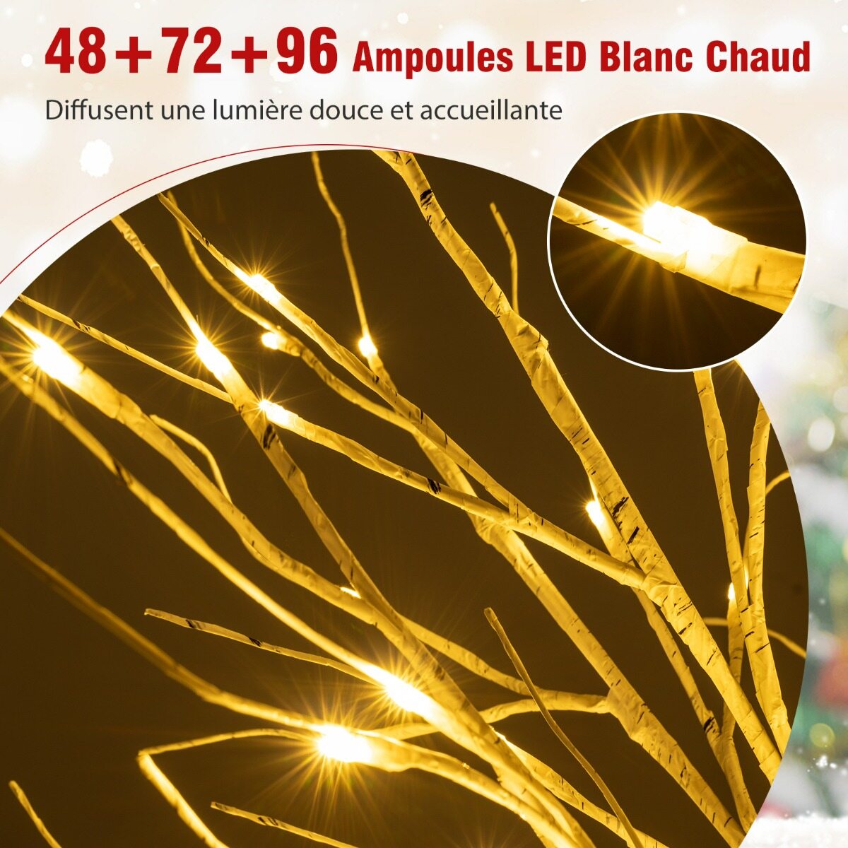 3 eelvalgustatud kasepuud 120/150/180 cm eelvalgustatud kunstkuuske 216 sooja valge LED-iga painduva oksaga