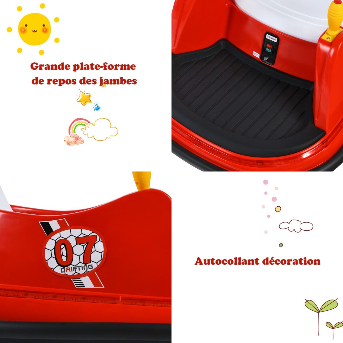 Laste põrkeauto 6 V elektriline põrkeauto vilkuvate tuledega 57 x 75 x 42 cm punane