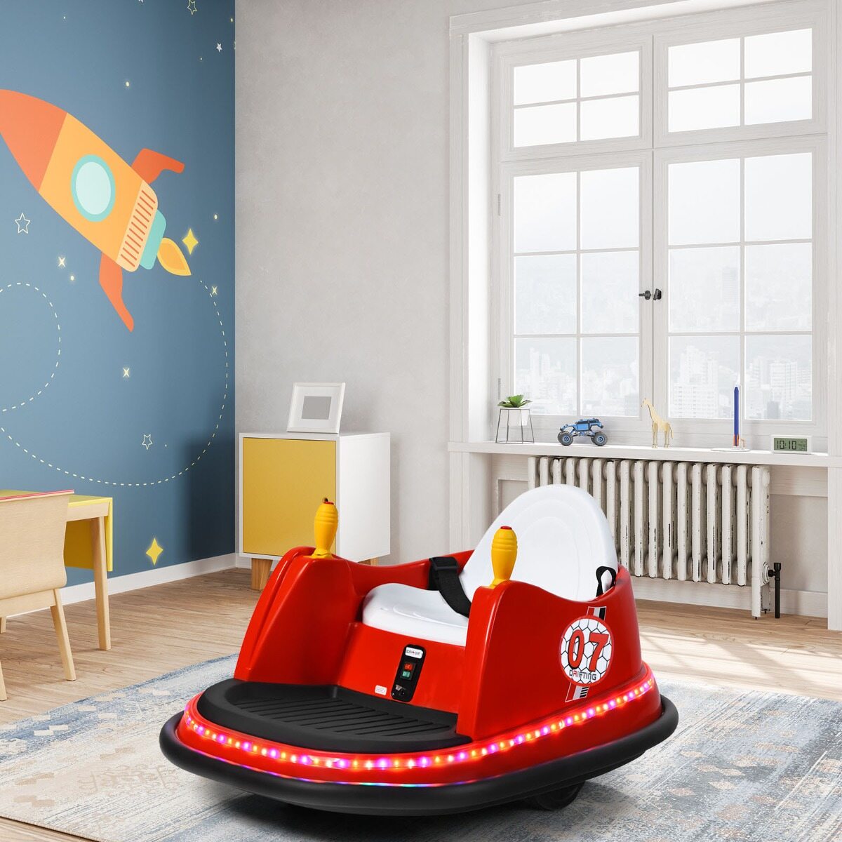 Laste põrkeauto 6 V elektriline põrkeauto vilkuvate tuledega 57 x 75 x 42 cm punane