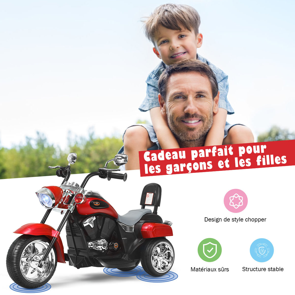 Laste chopper-elektrimootorratas 3 km/h